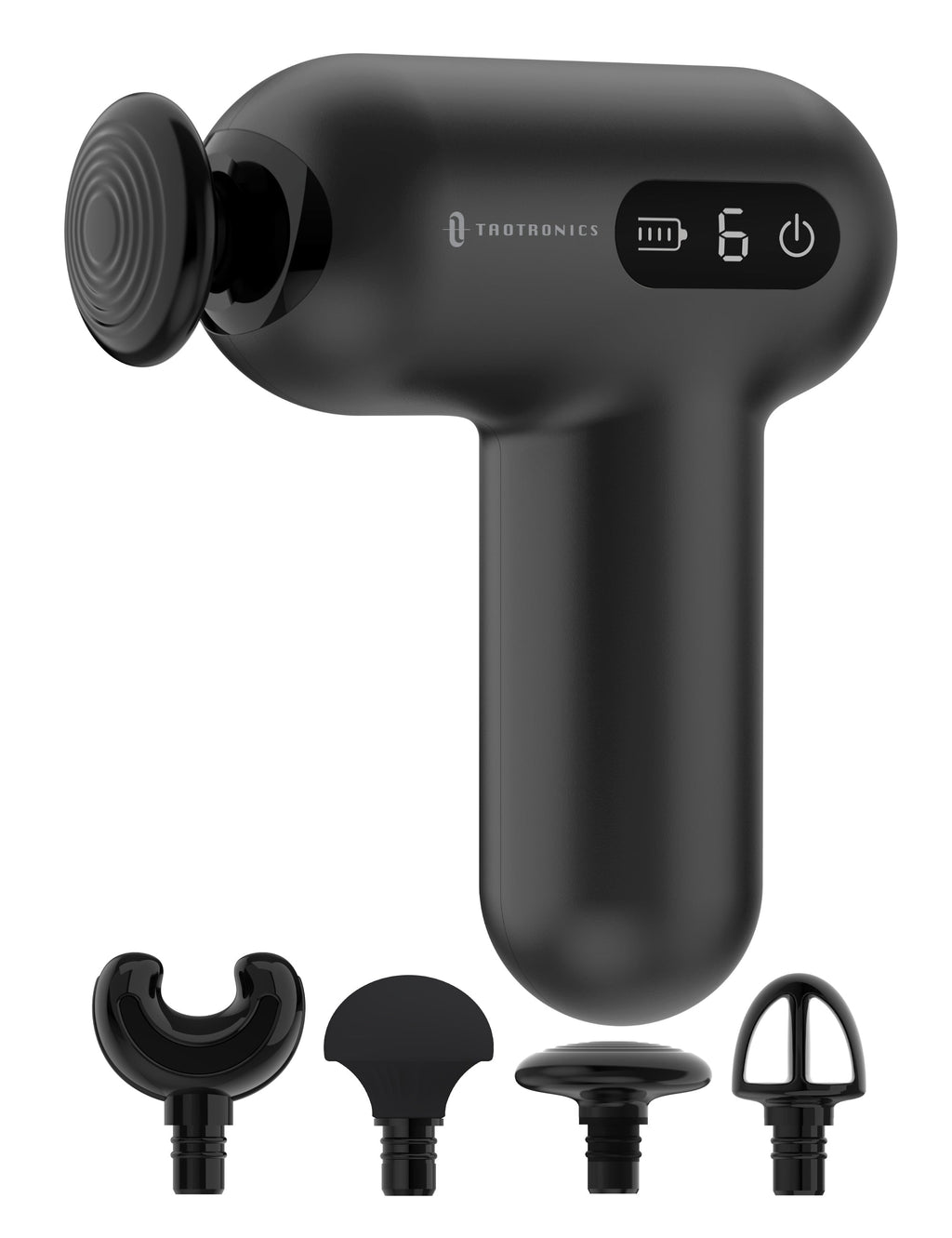Taotronics Massage Gun, Deep Tissue Percussion Muscle Massager Handheld Cordless Back Massager with 6 Speeds and 4 Heads(Black) wm