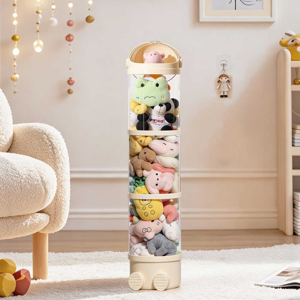 Stackable Round Stuffed Animal Storage Box with Lid for Entryways, Bedrooms and Living Spaces