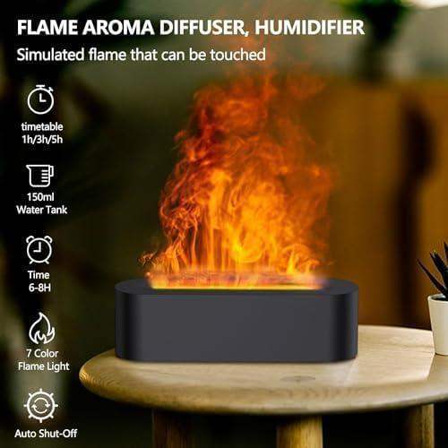 Sleek Warm Flame Ultrasonic Humidifying Essential Oil Diffuser – 150ml, Remote Control, 6-Hour Timer