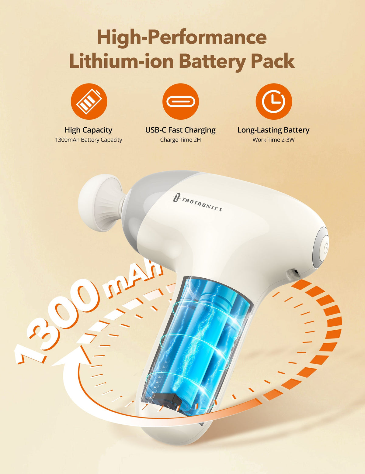 TaoTronics TT-PCA007 Mini Massage Gun, Portable Full Body Massager for Everyday Muscle Relief