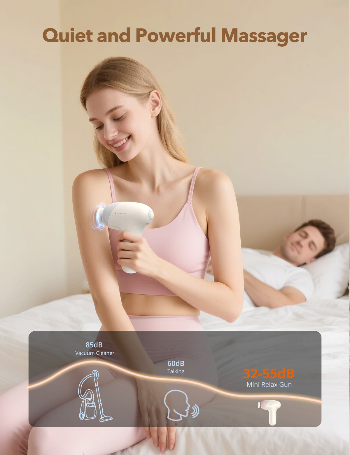 Massage Gun, Deep Tissue Percussion Muscle Massager Handheld Cordless Back Massager with 5 Speeds and 4 Heads(White) wm