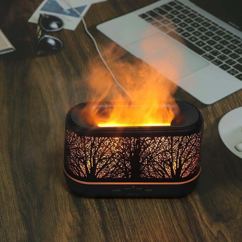 Forest Flame Ultrasonic Humidifying Essential Oil Diffuser – 200ml, Wood-Inspired Design, Under 35dB