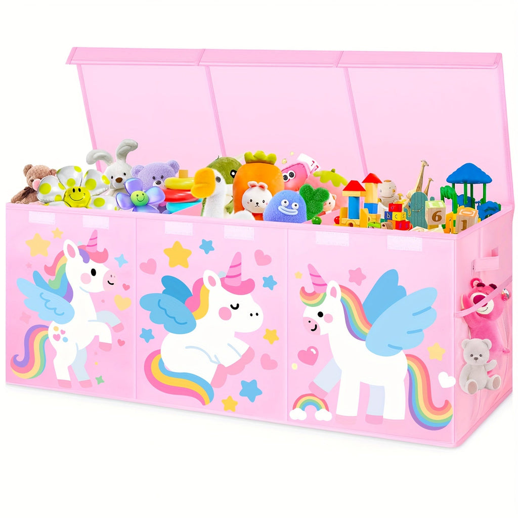 Kids Collapsible Storage Box with Lid Large Toy Chest Bin Organizer Durable Cardboard Flip for Entryways, Bedrooms and Living Spaces
